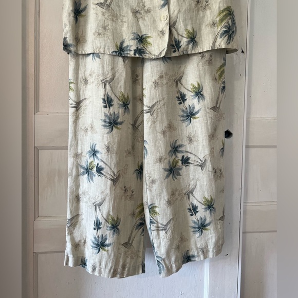 2 PIECE LINEN SET SZ 14 EUC TROPICAL CREAM BLUE GREEN PRINT VACAY RESORT BEACHY - Picture 3 of 12